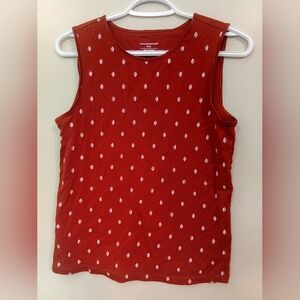Red Sleeveless Top with White Pattern